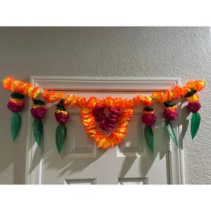 1 Pc Artificial Flower Bandarwal with Leaves for Door Decoration Multicolor String Toran for Indian Diwali Decorations Items Fancy Garland Door Latkan Hangings Valance Floral Festival Decoration Toran Indian Wedding Decoration