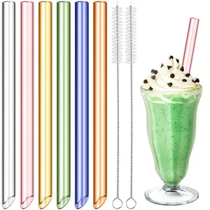 NiHome 6PCS Multi-Color 9" Long 14mm Extra Wide Glass Straws for Boba, Smoothies, Milkshakes, Slushies, Transparent Borosilicate Glass Reusable Drinking Straws with 2 Cleaning Brushes, Dishwasher Safe
