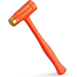 1.5lb (24oz) Dead Blow Hammer with Brass Cap, Brass Tip Head, Shockproof Unibody Molded Grip, Spark and Rebound Resistant Orange Hammer Ideal for DIY, Gunsmith, Jewelry Making