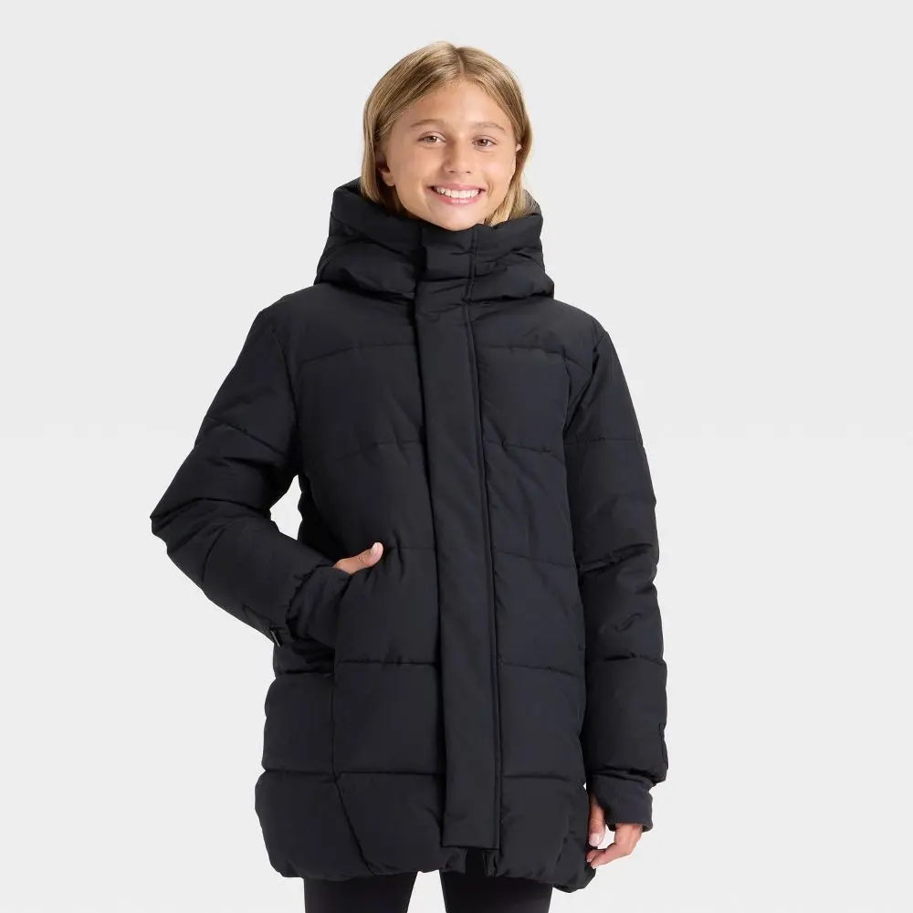 Girls' Hooded Puffer Jacket - All In Motion Girls' Hooded Puffer Jacket - All In Motion