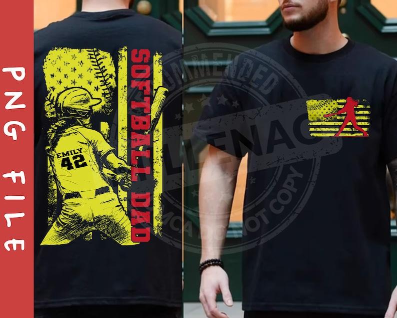 Softball American Flag Shirt, Customized Softball Dad Shirt, Father Daughter Gift, Custom Name And Number, Softball Dad Shirt, Father's Day Gift