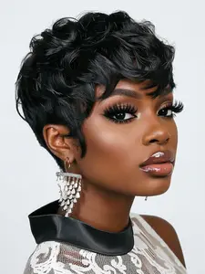 Curly Pixie Wig for Women, Daily Party Use Human Hair Wig, Stylish Gift Wig, Layered Short Human Hair Wig, Burgundy Color