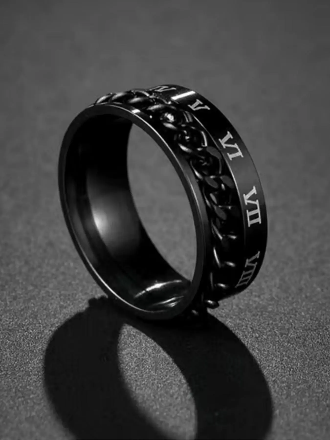 Men's Street Style Vintage Roman Numerals Design Ring, Trendy Anxiety Ring with Rotating Chain, Fashionable Jewelry As Gift for Friends, Statement Rings, Men Accessories