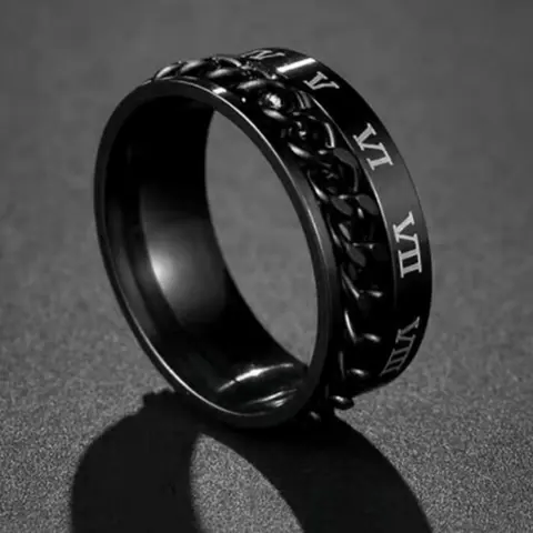Men's Street Style Vintage Roman Numerals Design Ring, Trendy Anxiety Ring with Rotating Chain, Fashionable Jewelry As Gift for Friends, Statement Rings, Men Accessories