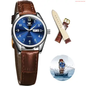 Fashion Brand OLEVS Classic Leather Watches for Women, Business Dress Diamond Roman Arabic Numerals Ladies Watches, Day Date Waterproof Analog Quartz Womens Wrist Watches Brown Leather Strap Relojes para Mujer