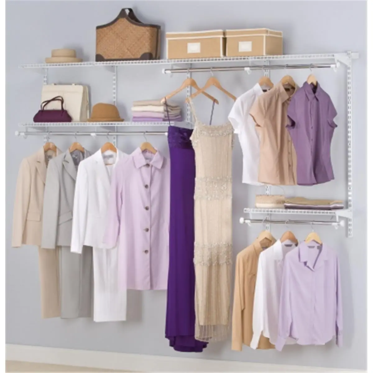 Functional Rubbermaid Configurations Closet Kit, White, Model FG3G5902WHT, Wall Mount, Closet Organization, Adjustable Shelves