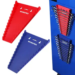 #SpringGlowUp WORKPRO Magnetic Wrench Organizer, Gripper Wrench Holder for Tool Boxes, Flexible Gripping Teeth and Carrying Handle, Fit for SAE and Metric, Blue, Red