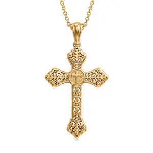 Pendant in 18K Yellow Gold Plated Bronze with ION Plated Yellow Gold Stainless Steel Necklace 20 Inches