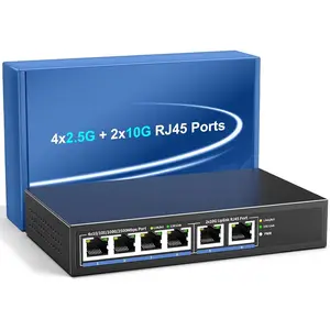 6-Port 10G/2.5G Ethernet  with Dual 10GBASE-T,  4X 2.5G +2 x 10Gb RJ45 Ports Unmanaged , 60Gbps Capacity, 10G  Desktop/Wall Mount Network  for NAS, PC,  AP