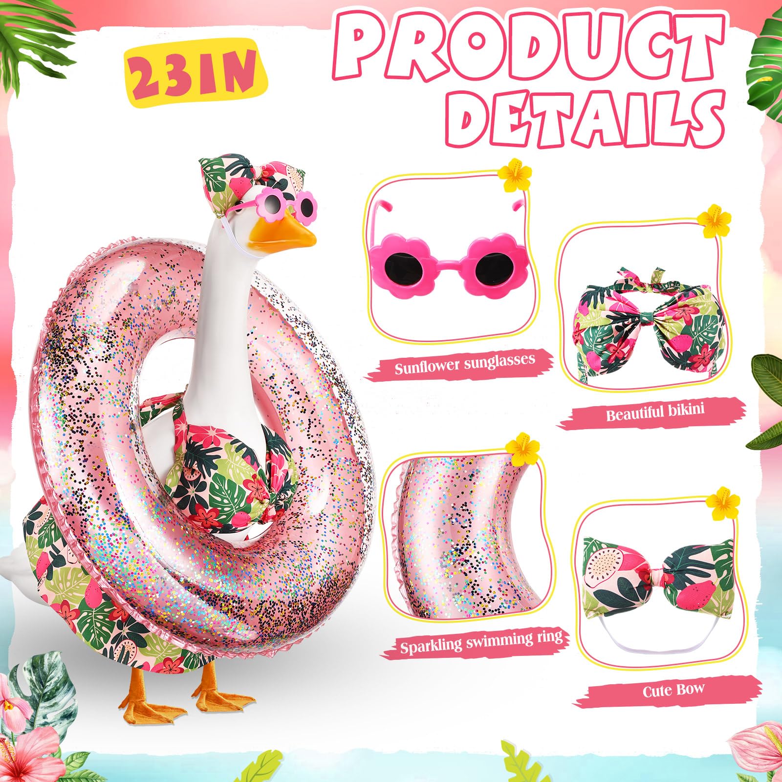 Easter Bunny Porch Goose Outfit for 23 inch Plastic Cement Goose, Easter Egg Porch Goose Costume Lawn Goose Clothes