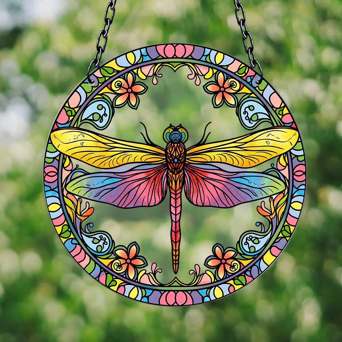 Dragonfly Pattern Hanging Decor, Round Acrylic Hanging Ornament, Window Hanging Pendant, Birthday Gift for Friends, Home Decoration, Hangable, Home Decor Ornaments