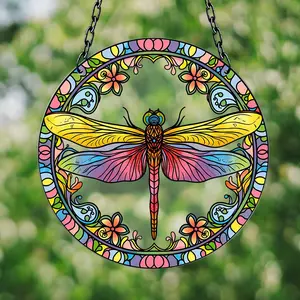 Dragonfly Pattern Hanging Decor, Round Acrylic Hanging Ornament, Window Hanging Pendant, Birthday Gift for Friends, Home Decoration, Hangable