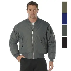 Rothco Enhanced Nylon MA-1 Flight Jacket - Soft Knit, Water-Repellent Outer Shell, Poly Fiberfill Insulation, 5 Pockets, Zippered Front Closure, Sage/Navy Blue Plain Long Sleeve Men's Casual Classic Bomber Coat