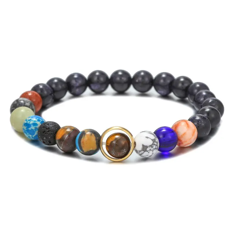 Solar System Astronomy Bracelet with Natural Stones, Unisex Handmade Adjustable Braided Rope - Father's Day Gift Ideas, Thanksgiving, Solar Theme, Handmade Look, Beads, 6-10 Inch