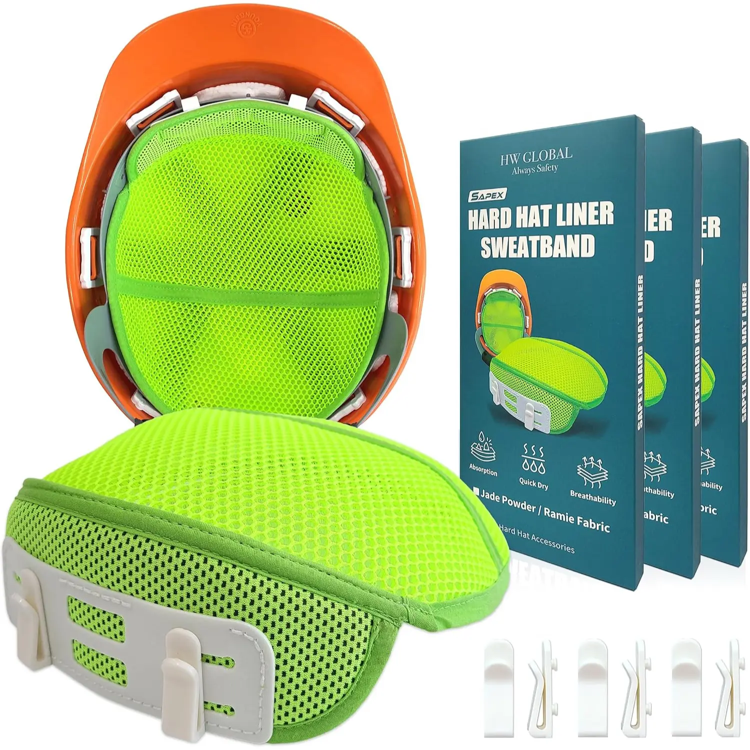 3 Pack Hard Hat Sweatband Replacement Liners with Clips Washable Breathable Sweat Absorbing Forehead Pads for Full Brim Cap Style Hard Hats Construction Work