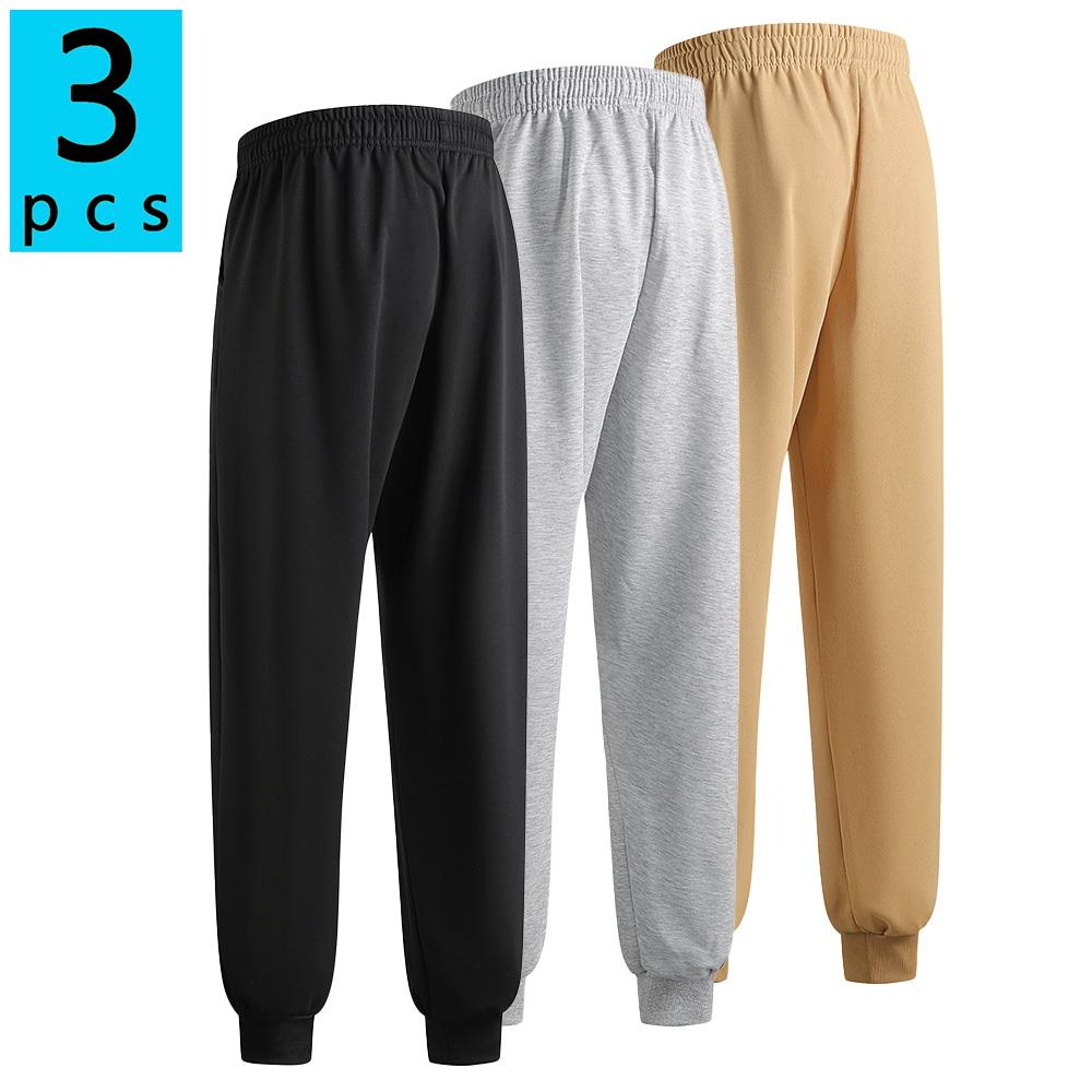 Pack of 3 men’s new casual athletic pants for all seasons—fitness/running joggers, solid-color outdoor jogger pants with cuffs—suitable for everyday wear and workouts in spring and autumn. streetwear comfy