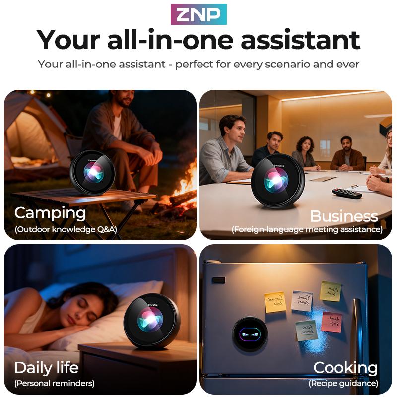 ZNP AI-Badge for Conversational Chat EmotionalCompanionship & Portability Ideal for Social Interaction and Travel Gadget with 60 Languages Instant Translation