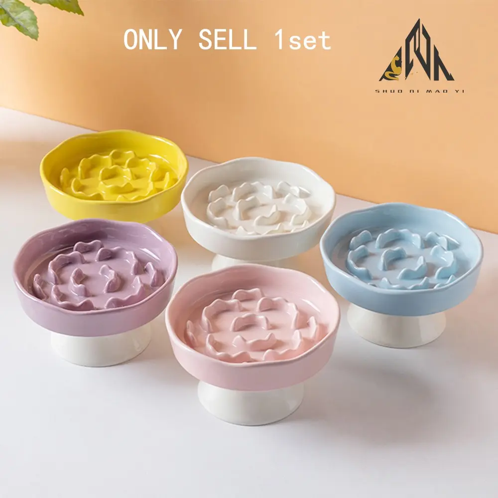 Ceramic Slow Food Bowl High Footed Cat Bowl Neck Protection, Not Easy to Knock over Dog Anti Choking Pet Bowl, Cross-Border Cat Food Bowl, Slow Feeder Bowls