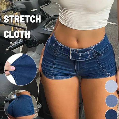 GILIPUR Women's Low-Rise Slim Skinny Fit Denim Mini Shorts with Belted Buckle Design, Stretchy Casual Summer Pants, Casual Jean Shorts #TChic