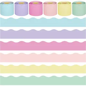 240 Ft Pastel Bulletin Board Borders Colorful Classroom Scalloped Border Trim Decorations for Chalkboard Home Wall Office, 6 Rolls