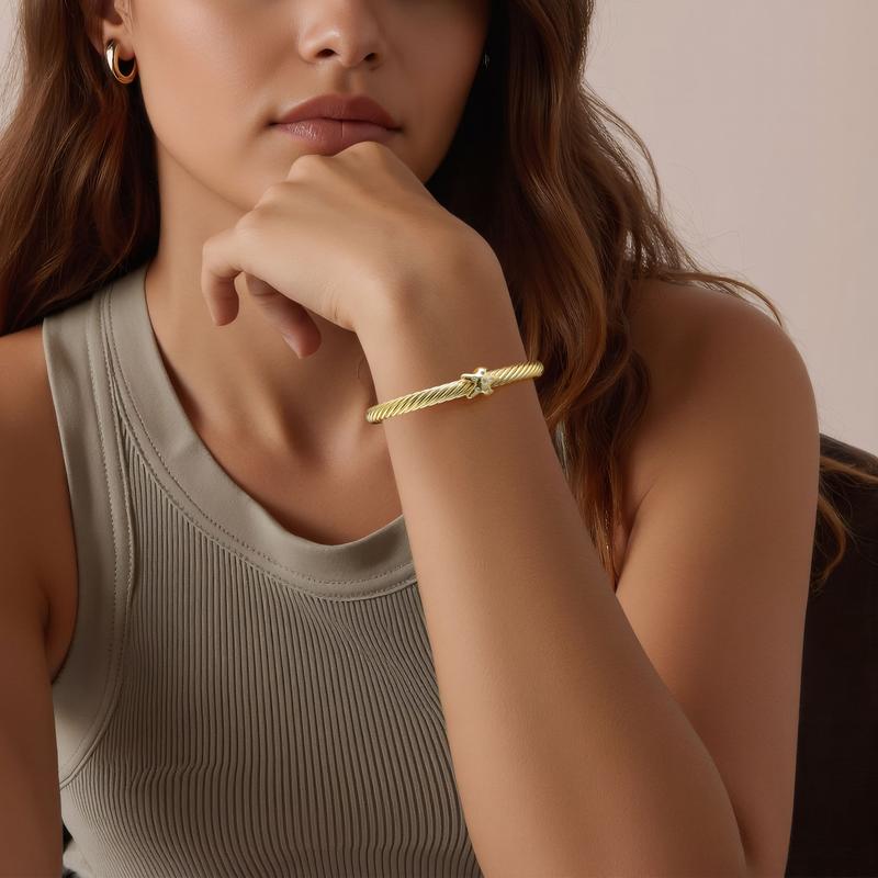 Aprilery Sparkling Starfish Twisted Golden Cuff Jewelry – With Zircon Accents