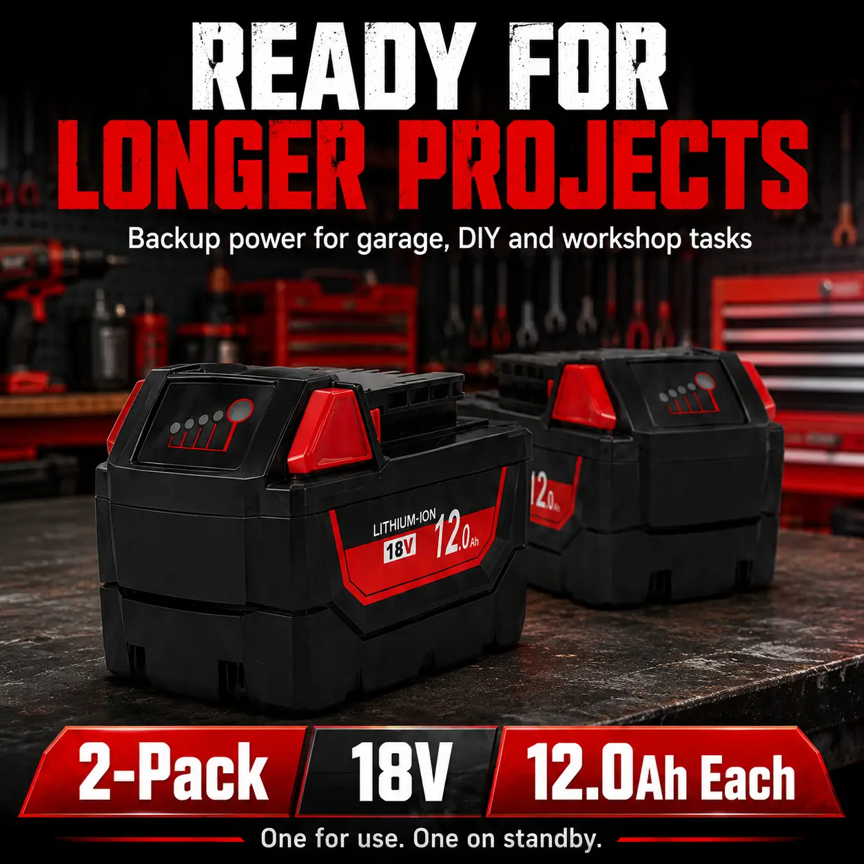 18V 12.0Ah Lithium-Ion Replacement  Pack with 4-Level Power Indicator, Rechargeable Slide-On  for Selected Cordless Tools
