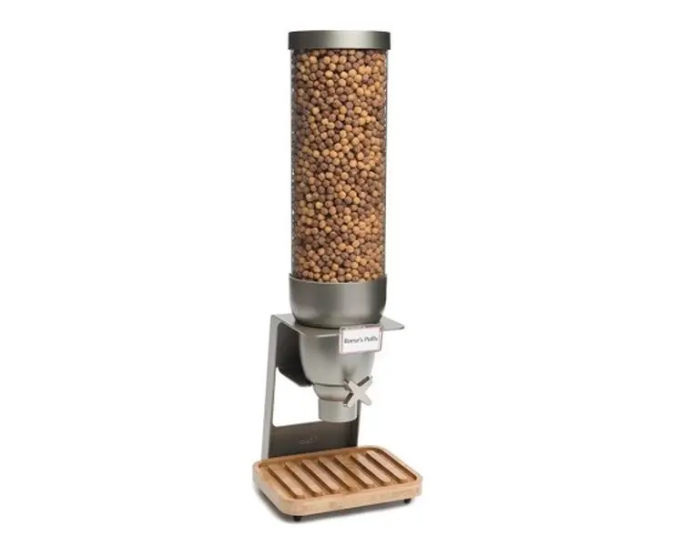 Rosseto Serving Solutions EZ550 Single Container Table-Top Cereal Dispenser with Bamboo Tray- 2 Gallon