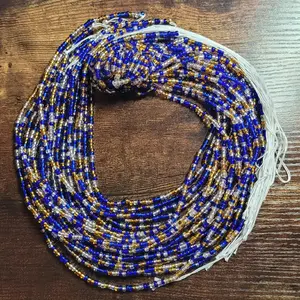 Tie On Body Jewelry - Blue, Clear, & Gold Waistbeads for Women, 48'' Length