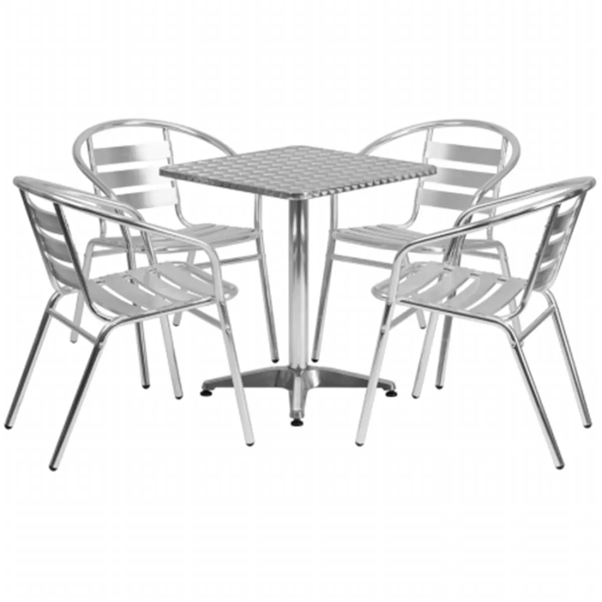 Flash Furniture TLH - ALUM - 24SQ - 017BCHR4 - GG 23.5 in. Square Aluminum Indoor - Outdoor Table - 4 Slat Back Chairs, Four Chairs, Lightweight