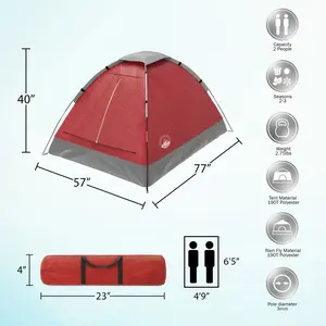Wakeman Outdoors 2-Person Dome Tent with Camping Accessories, Rain Fly & Carry Bag in Red