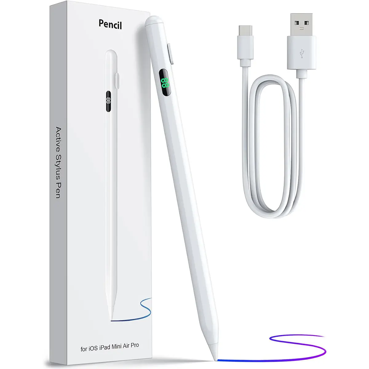 Stylus Pen for iPad 2018–2026 with Digital Battery Display, Palm Rejection, Tilt Sensitivity, Magnetic Attachment and USB-C Charging, Compatible with iPad Pro 11/12.9/13, iPad Air 3/4/5/M2/M3/M4, iPad Mini 5/6/7 and iPad 6–11th Gen