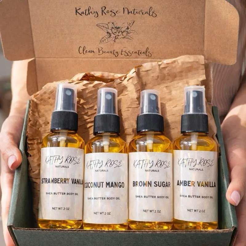 Gourmand Shea Butter Body Oil Bundle by Kathy Rose Naturals – Moisturizing Skin Glow Set