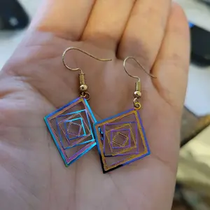 Irradesent Rhombus Earrings - Gold Color, Dangle Type, Multicolor Design, Ideal for All Seasons