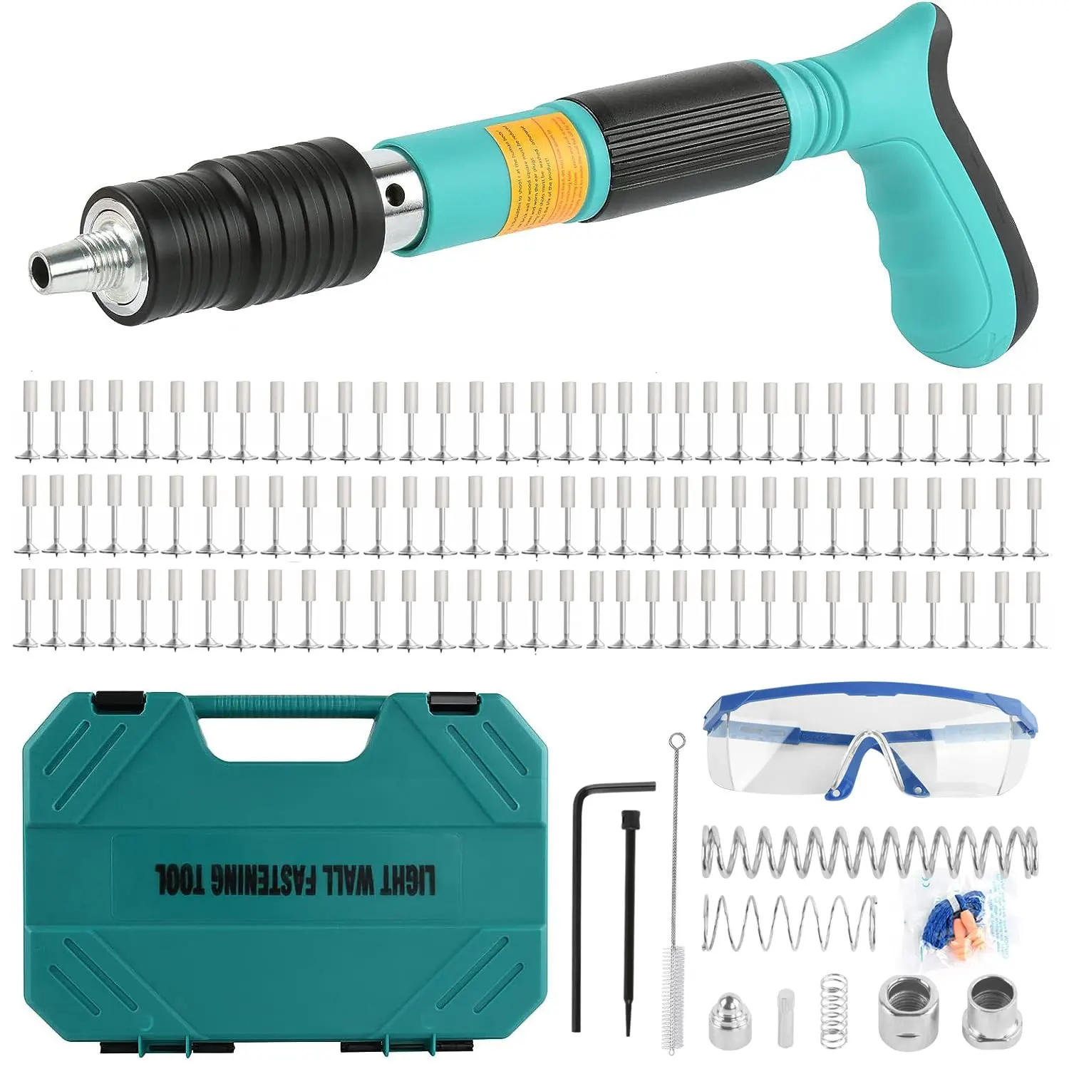 Concrete Nail Gun Kit with 110pcs Nails, 5 Speed Adjustable Manual Steel Nail Gun, Wall Fastening Power Tool, Portable Nail Shooting Machine, Wall Anchor Wire Slotting Device Household Decor Hardware Heavy Duty Gear Industrial Metal