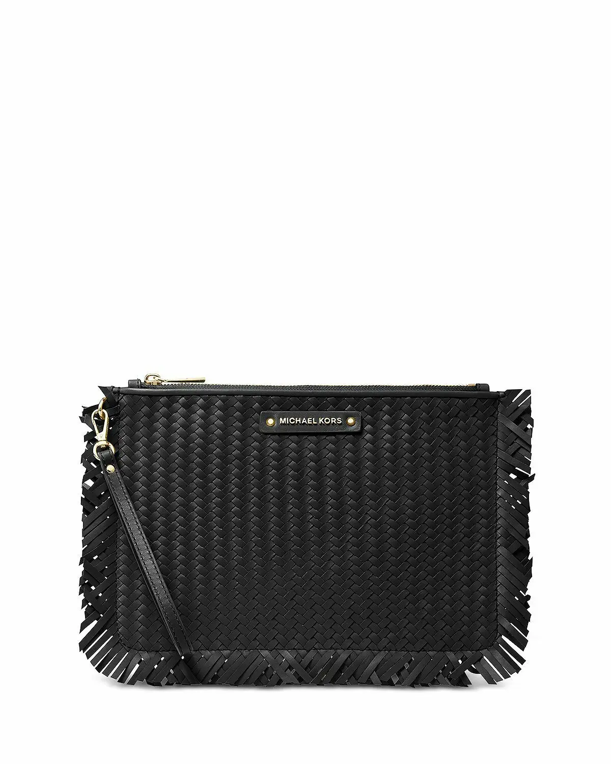 Pre-owned MICHAEL KORS Leather Small Leather Goods Jet Set Woven Large Zip Pouch Clutch Wristlet&Gift Box