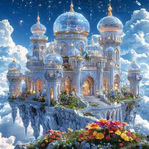 5D DIY Diamond Arts Colorful Painting Kit, Castle Pattern Diamond Arts Colorful Painting Without Frame, Handmade Art Crafts for Home Decor, Diamond Painting Kits