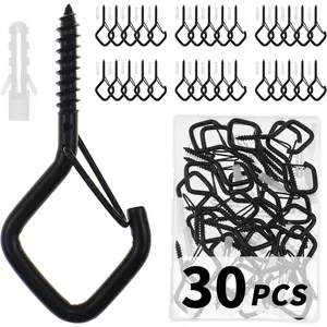 30 PCS Cup Screw-in Hanger Hooks with Safety Buckle, Windproof Screw Hooks Perfect for Hanging Outdoor String Lights, Plants, and Patio Lights,for Ceiling and Wall Mount, 2.2 Inches in Black