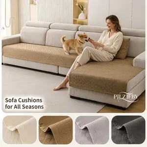 2pcs Corner Sofa Cushions Set, Washable Anti-Slip Pet-Friendly, Grid Texture Knit Fabric, Suitable for Various Home Decor Styles