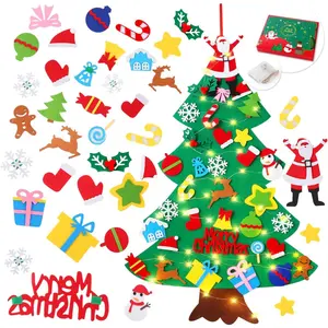 3.2ft My First Christmas Tree for Kids, 34 Ornaments Wall Hanging DIY Xmas Decorations with String Light (Batteries Not Included), Monochrome Version