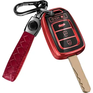 Compatible with  Key Fob Cover & Leather  - TPU Keyfob Case for Accord Civic CR-V SE LX HR-V (2014-2022) - Red and Black