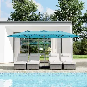 [FLASH SALE] Garvee 15' Large Patio Umbrella with Base, Outdoor Double-Sided Rectangle Market Umbrella Outside Umbrellas for Poolside Lawn Backyard, Beige, Wine Red, Grey, Navy Blue, Misty Blue