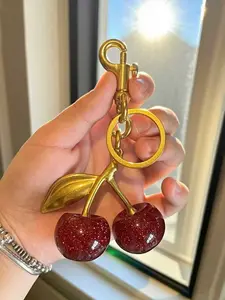 Unique Shiny Cherry Shape Pendant, New Crystal Cherry Keychain, Resin Decoration for Women's Handbags, Perfect Bag Accessory, Bag Charms, Keychain Jewelry