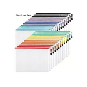 Random Color A4 File Storage Bags, 24pcs Mesh Zipper File Organizer, File Storage Bag for Office, Portable Organizer, Zipper Pouches