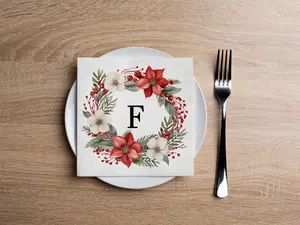 Disposable Paper Cocktail Napkins With Christmas Holiday Napkins Flower Monogram "F" - Pack of 20