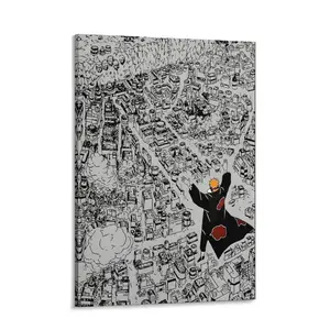 Naruto Pain 'Shinra Tensei' Canvas Wall Art - Iconic Manga Scene Destroying Konoha Poster Akatsuki Leader Epic Attack Print