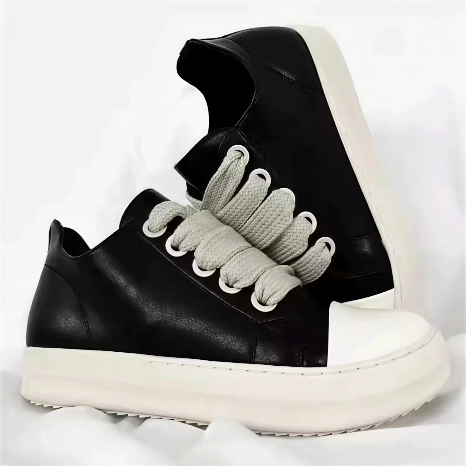 Women's Chunky Platform PU Leather Casual Sneakers - Low-Top, Thick Laces, Comfortable Walking Shoes, Athletic Lifestyle Footwear, Trendy Casual Trainers