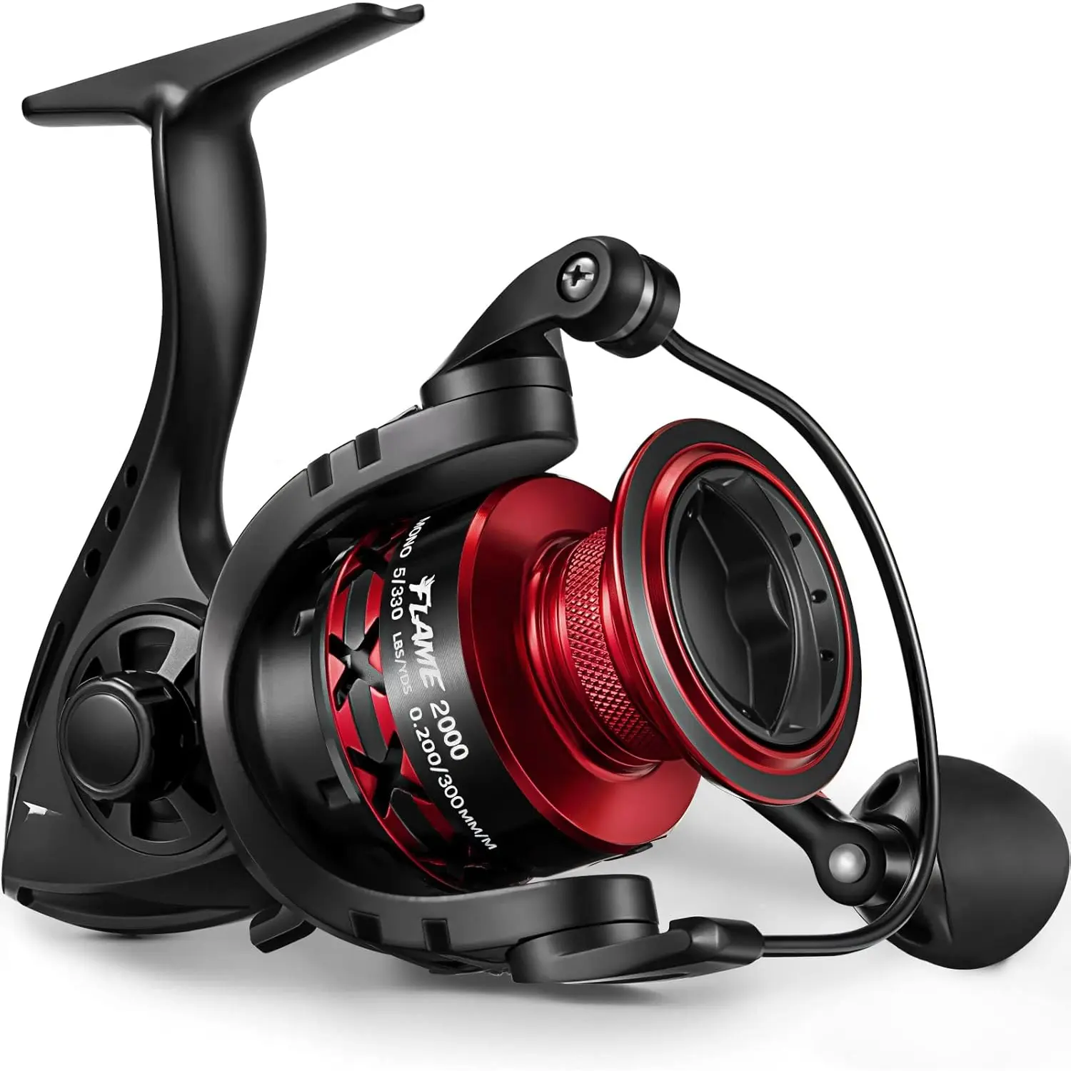 Flame Spinning Reels, Lightweight 9+1BB Ultra Smooth Spinning Fishing Reels, 19.8LBs Max Drag, 500, 1000, 2000, 3000, 4000, 5000 Series, Red &  & Blue