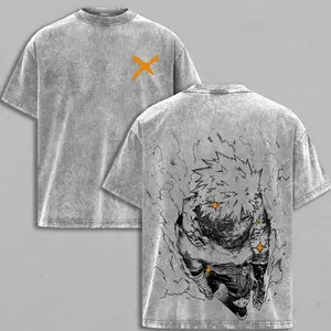 Bakugo Explosion Hero Vintage Washed Oversized Tee – My Hero Academia Heavy Cotton Double Printed Anime Streetwear T-Shirt, Retro Anime Streetwear for Men and Women 2HY