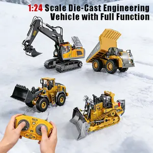 2.4G Remote Control Construction Vehicle Set Gift Box Educational Toy for Boys Birthday Excavator Bulldozer Dump Truck Loader 2/3/4 Pcs Optional