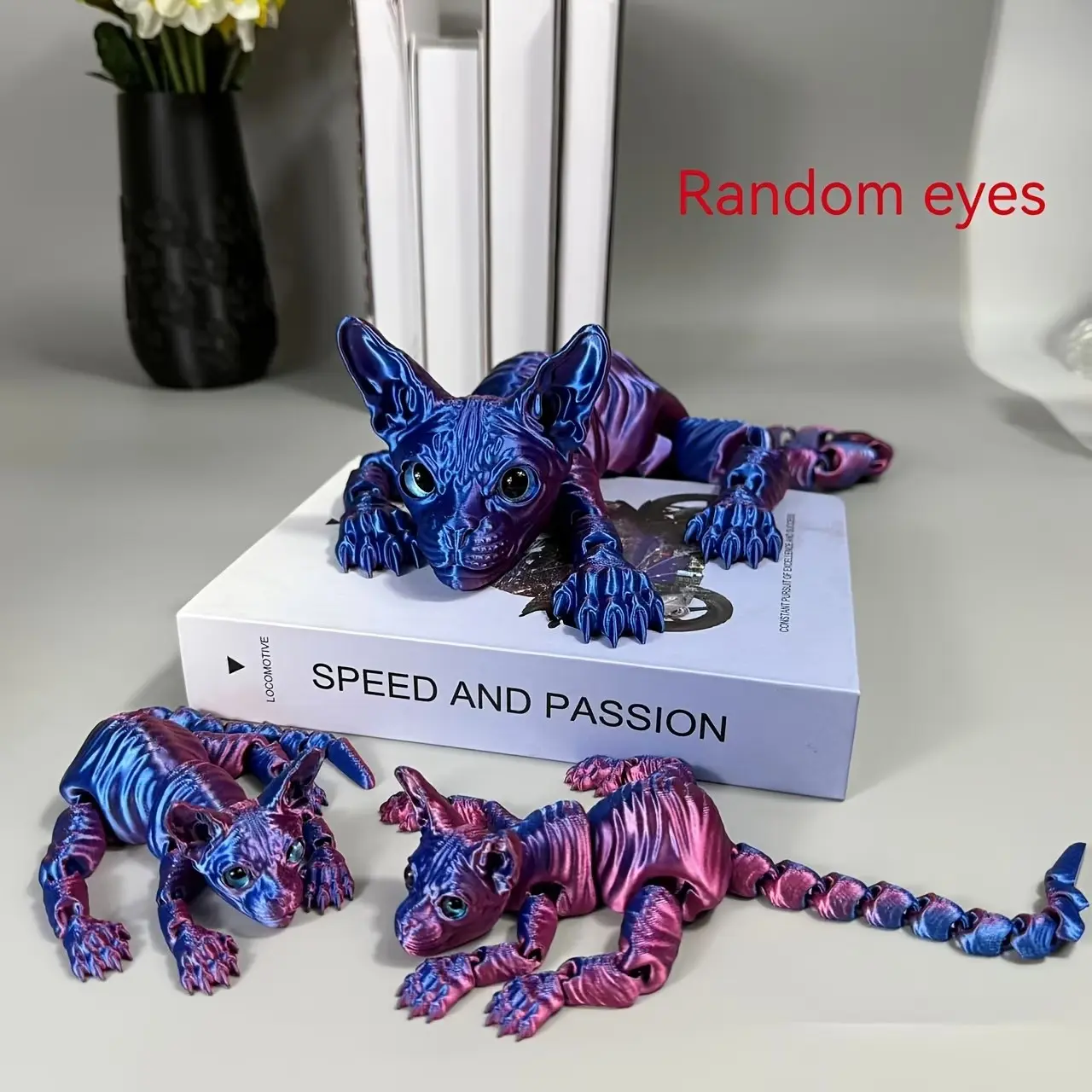 3D Printed Sphinx Cat Statue with Realistic Eyes, Home Desktop Decor, Table Desk Ornament, Home Decor Ornaments, Indoor Outdoor Multi-Functional Decoration, Decorative Fidget Figurine, No Power Required